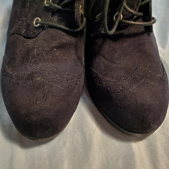 Black Suede Lace-Up Wedge Booties - Picture 3 of 4